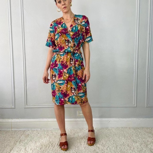 Vintage‎ 80s silk dress - Picture 1 of 4